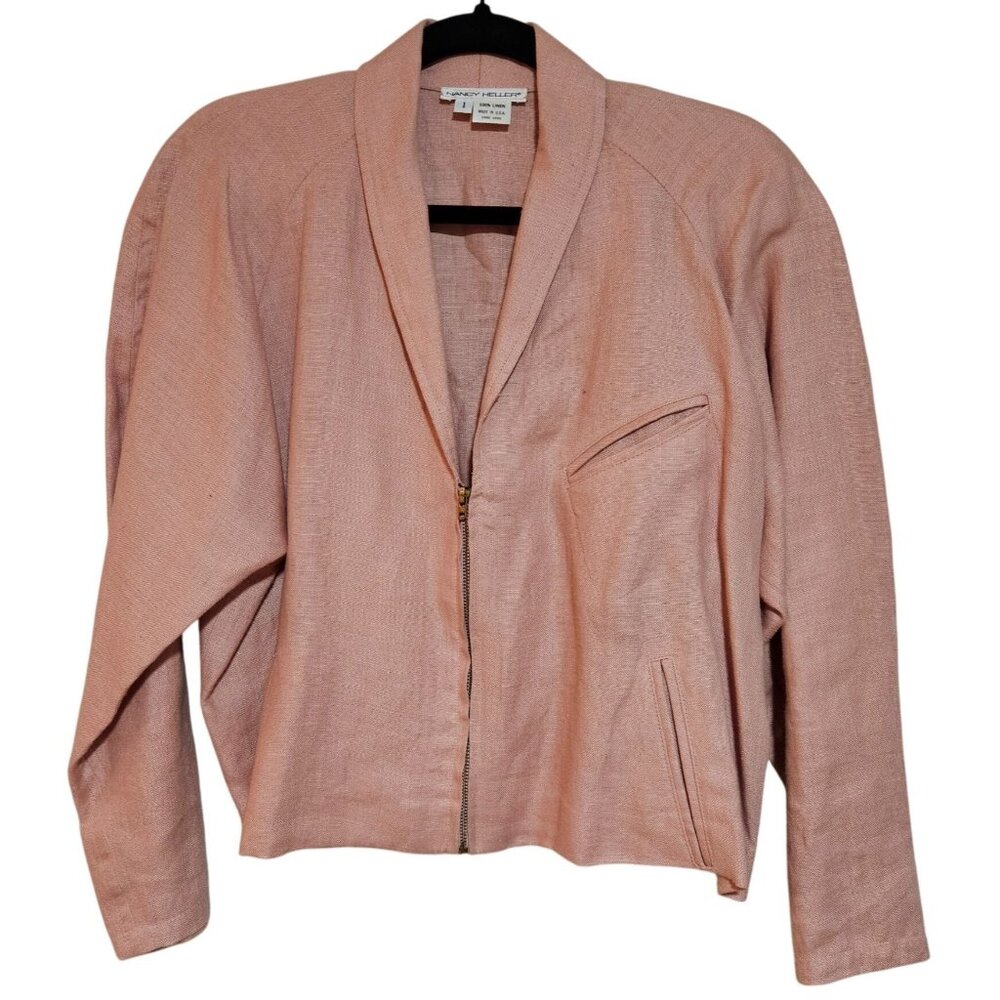Nancy Heller Womens Vintage 1980s Pink Linen Jacket Size I Made In USA